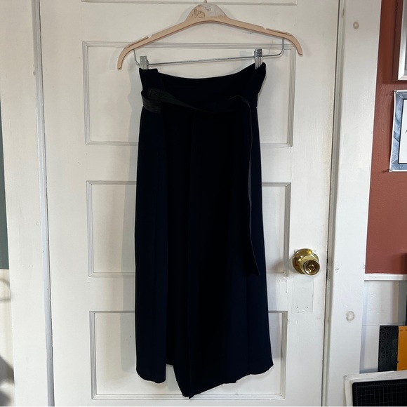 Vince Blue Belted Wrap Skirt with Leather Trim Sz 12 - Picture 5 of 14